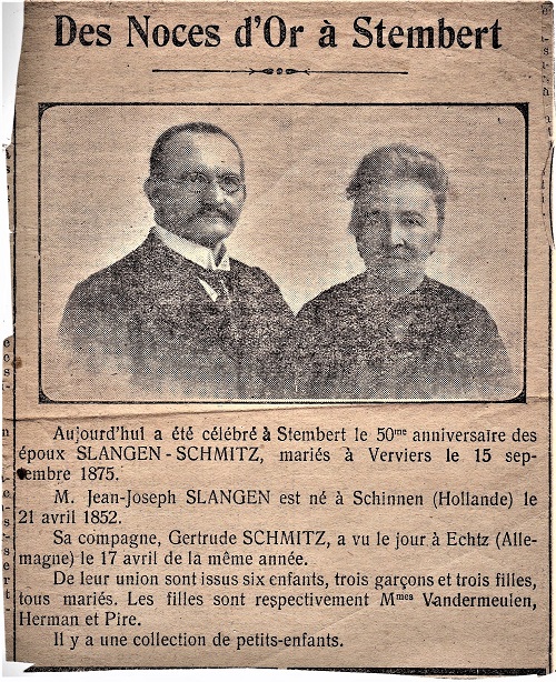 XII26 Jean Joseph Slangen Gertrude Schmitz 15 Septembre 1925